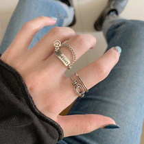 S925 Silver fashion smiley face ring female retro Thai silver Good luck ring Korean chain trampoline food finger ring