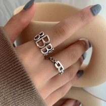 Europe and the United States s925 silver B letter ring female retro cold wind index finger ring personality tail ring ring net red hand ornaments