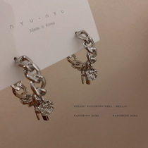925 silver needle chain cross wafer pendant C-shaped earrings Korean temperament retro fashion earrings earrings earrings
