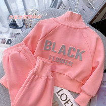 Girl Suit Spring Dress 2022 New Ocean Gas Spring Autumn Female Baby Tooling Wind Sweatshirt Sports Pants Girl Two Sets