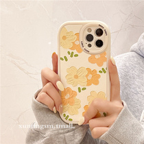 ins spring yellow flower oil painting applies iPhone12 apple 13 phone shell 11pro max new xs silicone xr female 8plus small crowdx creative 7p full package