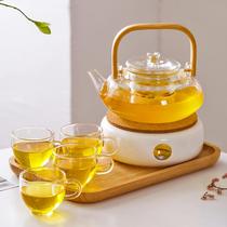 Light luxury afternoon tea tea set Glass flower tea pot Candle tea stove Heating beauty salon Hotel fruit teapot set