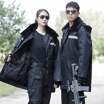 Military Cotton Big Coat Mens Reflective Strips Multifunction Cotton Great Clothes Winter Thickening Anti-Cold Labor cotton clothes in long style security coat
