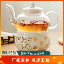 Ceramic flower teapot boiling water lid Glass office thickened heat-resistant health-care flower teapot Candle base Nordic
