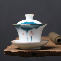 Pure hand-painted ceramic bowl Sanai white porcelain handmade tea heat-resistant teapot tea bowl household tea set Single Cover bowl