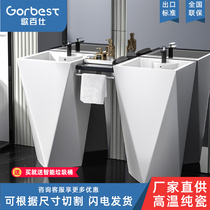 One-piece artistic column basin column balcony washbasin ceramic washbasin floor toilet sink