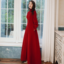 Toast Bride Wine Red 2020 New Thin Long Wedding Evening Dress Temperament Long Sleeve Usually Can Wear Women