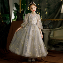 Childrens high-end evening dress girl host princess dress foreign flower girl piano performance autumn