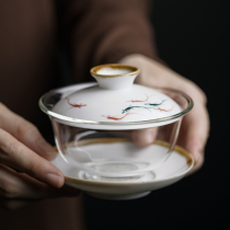 Hand-painted lid bowl made tea cup large not hot hand grab pot office home kung fu tea set single glass tea bowl