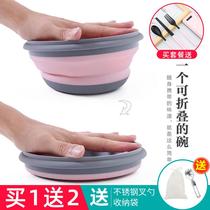 FOLDING BOWL PORTABLE TRAVEL SUPPLIES SILICONE GEL RETRACTABLE SEAL OUTDOOR PICNIC WITH BLISTER FACE WITH LID BOWL