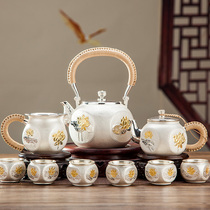 Hammer pattern silver kettle Sterling silver 999 kettle Household kung fu foot silver tea set Yunnan handmade silver teapot large capacity