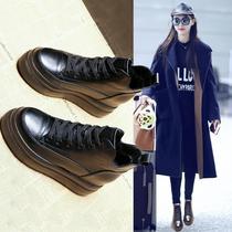 Korean leather high-top shoes womens shoes British 2021 New thick-soled inner increase Martin boots autumn wild single shoes