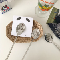 Korea ins cute stainless steel spoon cartoon puppy creative spoon long handle tableware spoon dessert cake