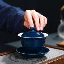 Blue lid Bowl single teacup tea bowl with lid large tea cup three cups not hot hand Tea Bowl custom logo