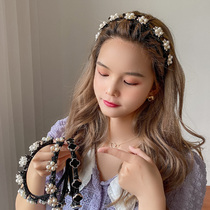 Net red 2021 New hairpin hairband female summer Pearl broken hair artifact woven hair bangs fixed headband headdress