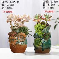 Fleshy green plant flower pot creative ceramic cave basin porous Mage basin porous Mage basin rough pottery breathable old pile basin set combination