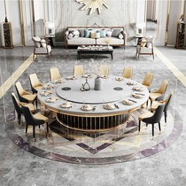 Hotel Dining Table Electric Big Round Table New Chinese Rock Plate Marble Hotpot Table 15 people clubhouse Box large 1216d