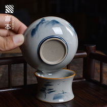 Yan Ben blue and white porcelain all-ceramic one tea leak hand-painted kung fu tea set tea filter household tea filter ceramic tea compartment