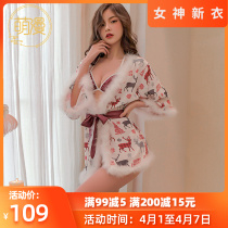 Nordic Wind Elk Deer Printed Christmas Cardiovert Sleeping Robe Suit Sexy Three-point Bikini Christmas Eve Cos Suit
