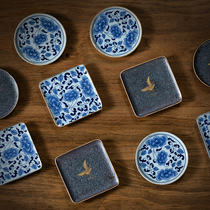 Lingzhi Lotus coaster blue and white porcelain insulation saucer Chinese ceramic kung fu tea mat tea mat tea ceremony small saucer accessories