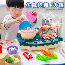 Childrens house simulation hot pot grill kitchen toy cooking set boys birthday Christmas gift