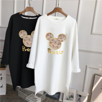 2021 pregnant women autumn and winter coat cotton grinding thick long loose size long sleeve T-shirt fashion tide