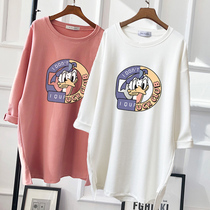 2022 pregnant womens blouses pure cotton mill fur medium length Korean version loose large code long sleeve t-shirt fashion style autumn and winter thickening