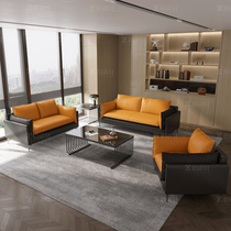 Nordic modern meeting business reception room First floor cowhide office sofa Coffee table combination Single three-person sofa
