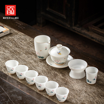 See again Xiangyun white porcelain tea set Sheep fat jade porcelain Kung Fu tea set Cover bowl Simple household tea cup