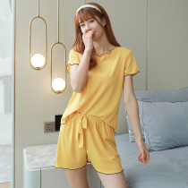 Pajamas womens summer 2021 new ice silk thin short-sleeved shorts net red burst large size home wear suit