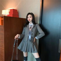 Japanese jk uniform skirt genuine full set of pleated skirt Spring British College style blazer womens two-piece three-piece suit