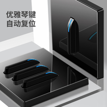 Piano key switch socket Panel LED black tempered glass five-hole socket light luxury single open multi-open switch
