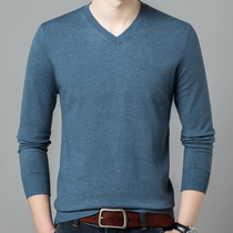 Ordos thin cashmere sweater mens 100 pure cashmere V-neck autumn bottoming knitted sweater mens sweater