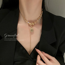 Diamond Pearl round brand T-shaped buckle necklace Korean fashion personality Net red choker simple female temperament neck jewelry female
