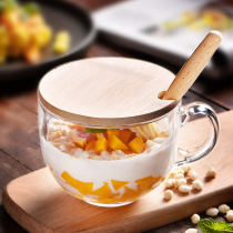 Large capacity glass breakfast mug with lid spoon milk oatmeal water Cup home Japanese Cup nice Japanese