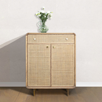 Rattan art storage shoe cabinet door entrance Rattan art simple household solid wood foyer cabinet shoe cabinet) FOUNDHOME
