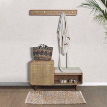 Solid wood simple shoe cabinet Living room Rattan storage shoe stool hanging board Shoe cabinet Foyer cabinet) FOUNDHOME