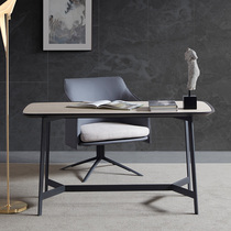 Modern floor-to-ceiling bookshelf Simple JOY leather countertop Smoked oak ash solid wood bookcase) processes