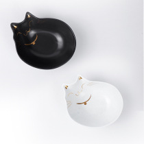 Japanese fortune cat black and white gold bowl high quality ceramic pet food basin flat face cat food bowl cat food bowl