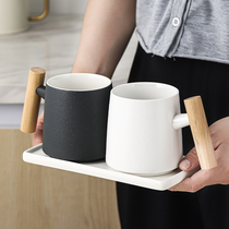 Chinese frosted wood handle ceramic mouthwash Cup couple set toothbrush cup wash cup tooth bowl pair home Creative