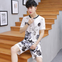 2021 new pajamas men summer ice silk teen student handsome casual home wear set summer thin tide