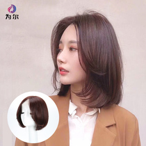 Wig womens short hair Full headgear type long hair Real hair natural middle split shape repair face can tie first love headgear