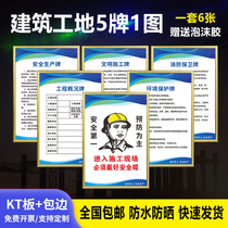 Construction site project construction site plate five cards one picture project six cards two figure job responsibilities safety production civilized construction fire slogan sign warning sign sign sign can be customized