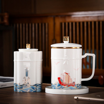 Dehui goat jade porcelain tea cup with lid filter boss Office ceramic cup white porcelain tea set business gift customization