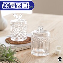 Fan-style glass relief sugar cylinder cotton sign containing jar dry candy jar water crystal ornaments ins light and luxurious storage toothpick box