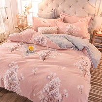 Coral velvet four-piece double-sided velvet thickened winter milk velvet sheets Crystal velvet bedding flannel quilt cover