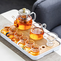 Heat-resistant glass tea set home living room simple large capacity teapot kung fu tea cup small set light luxury tea maker