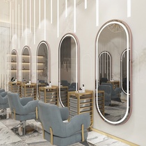 Hairdressing shop mirror table barber shop dressing mirror makeup beauty mirror LED light wall-mounted perm hair cutting mirror hair salon