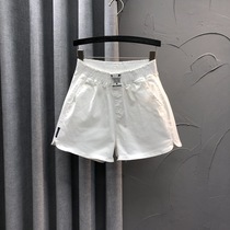European station white denim shorts womens 2021 summer new elastic waist loose Western style a-line wide-leg hot pants trend