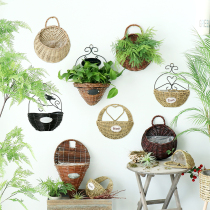 Creative wall-mounted flower basket rattan straw Wicker flower pot wall hanging basket green flower pot wall decoration hand-woven